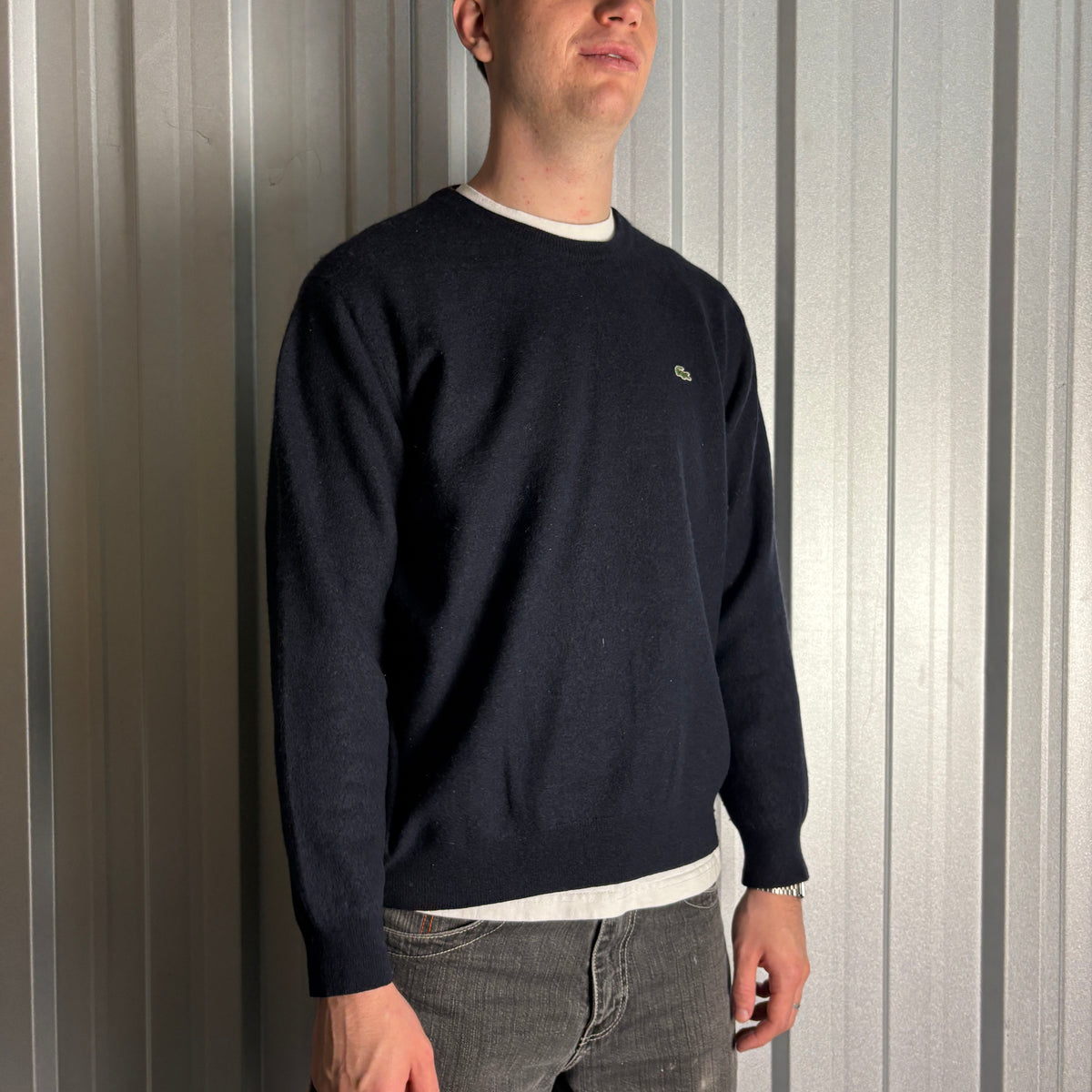 Vintage Lacoste Navy Wool Blend Crewneck Knit Jumper - L