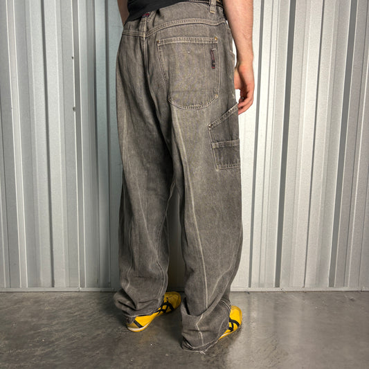 Willies ESCO Grey Embroidered Japanese Denim Hip Hop Y2K Baggy Jeans - 38L