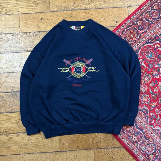 Vintage 90s Navy Sailing Yacht Embroidered Sweatshirt - L