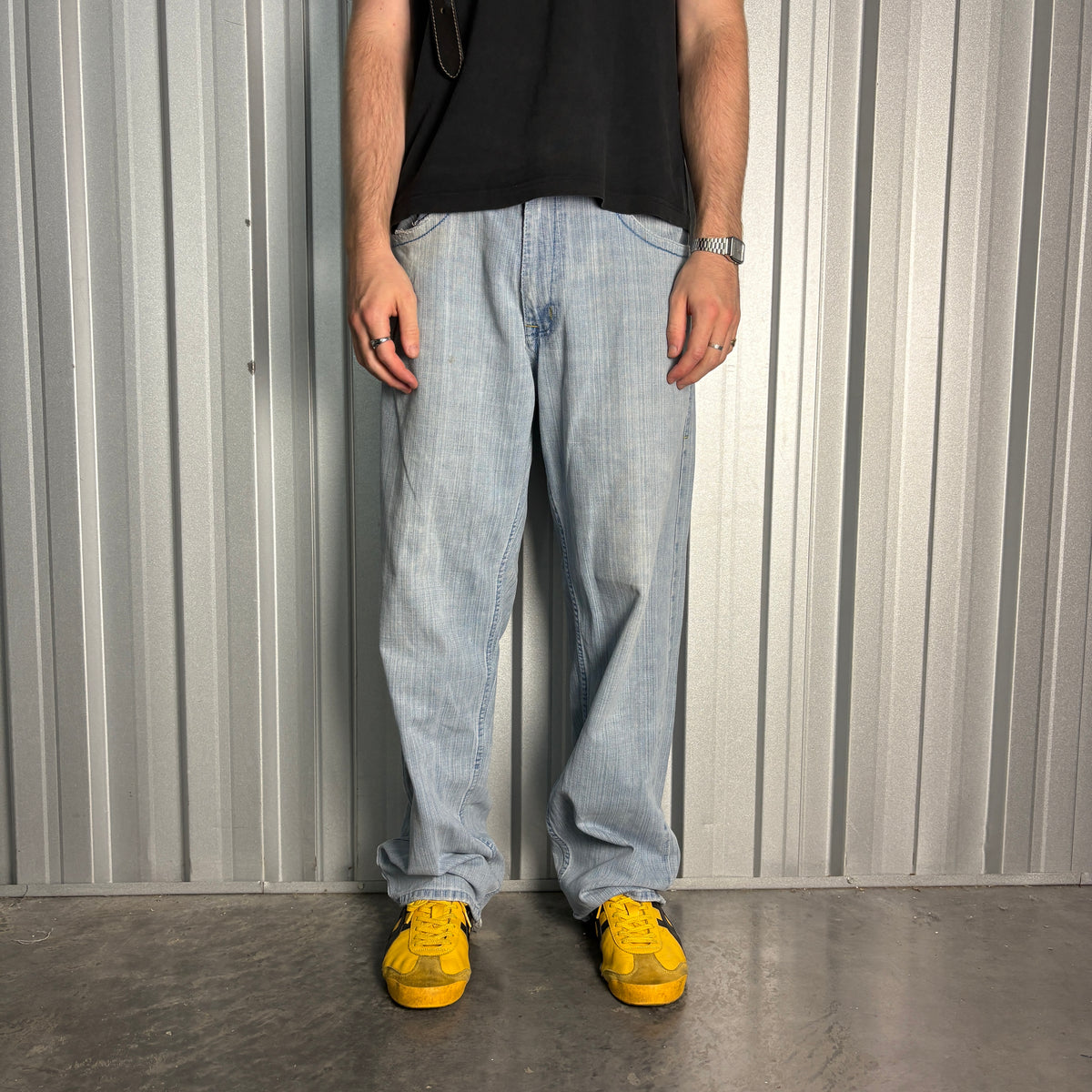 Royal Blue Embroidered Japanese Denim Hip Hop Y2K Baggy Jeans - 34R
