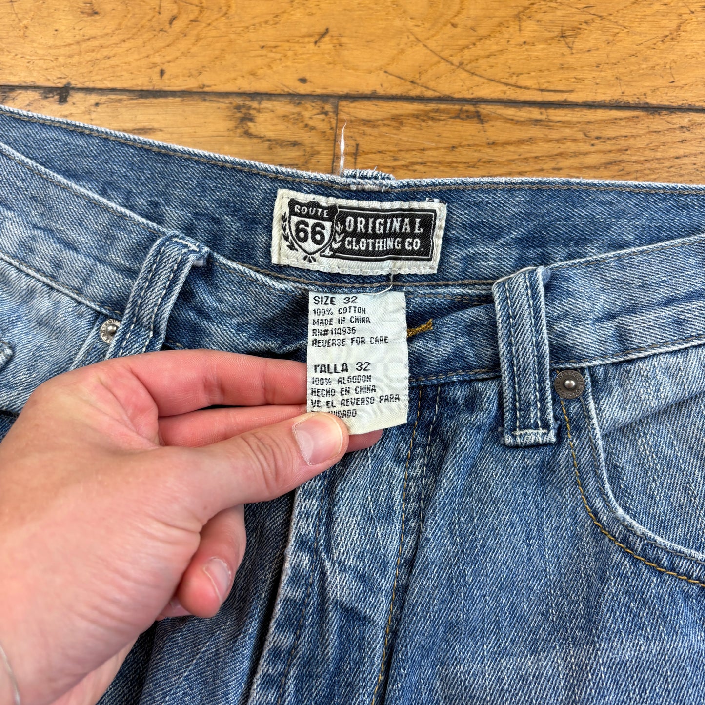 Vintage Route 66 Embroidered Blue Hip Hop Baggy Shorts Jorts - 32