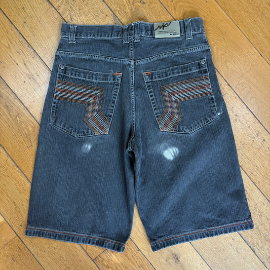 Vintage Embroidered Hip Hop Black Baggy Shorts Jorts - 32