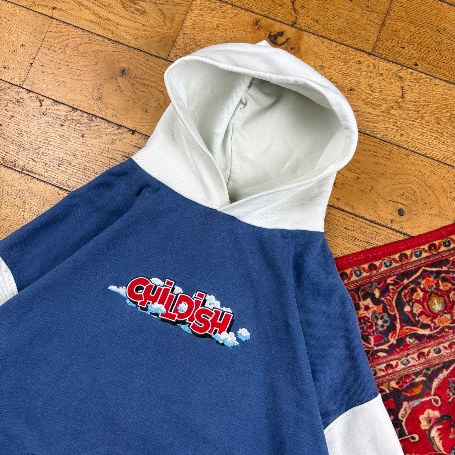 Vintage TGF Childish Blue Embroidered Hoodie Sweatshirt - XL