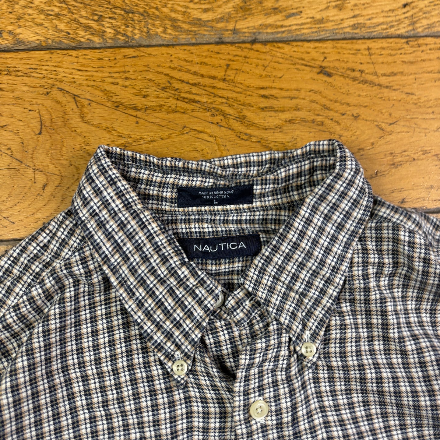 Vintage Nautica Grey Check Embroidered Shirt - XL