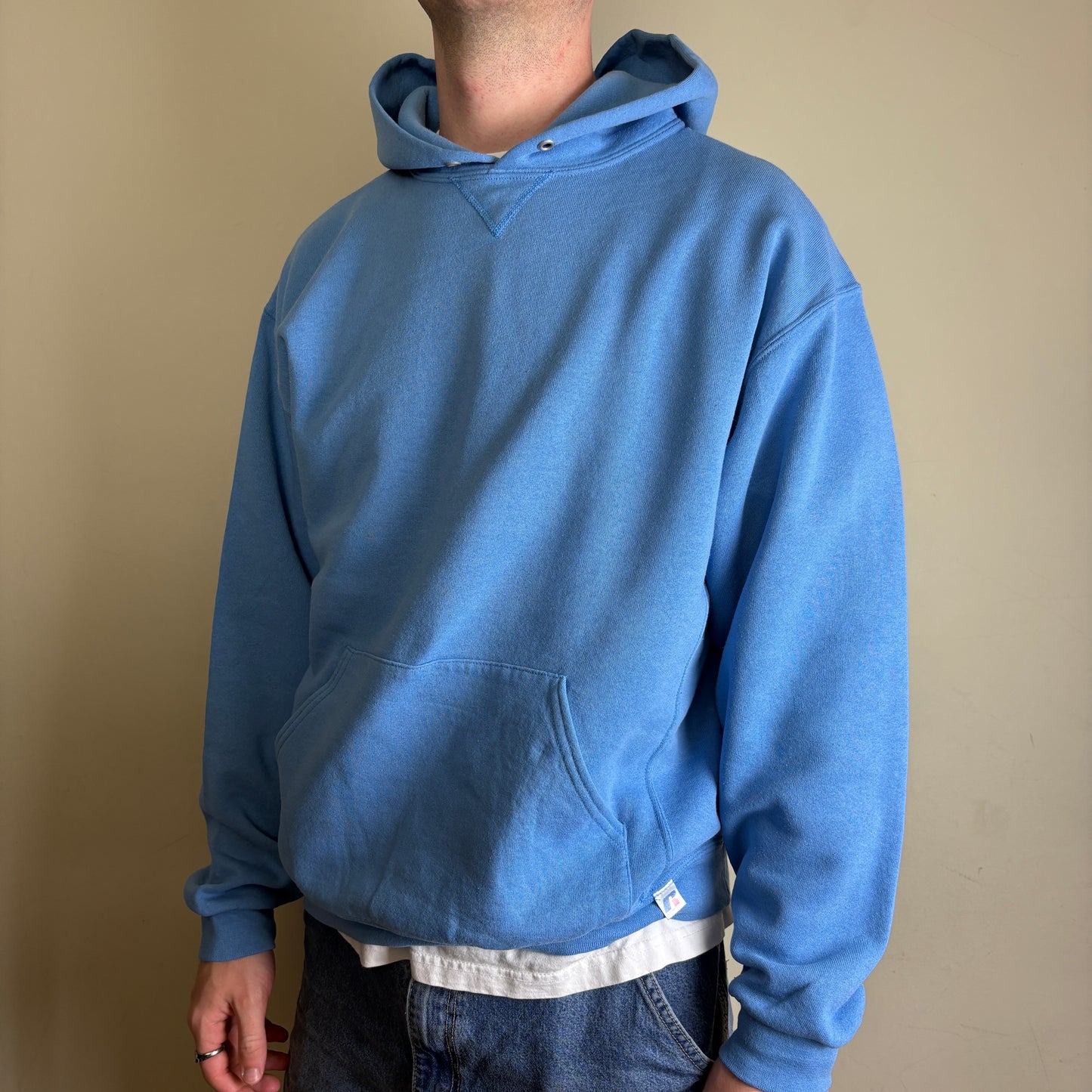 Vintage Russell Athletic Boxy Blue Hoodie Sweatshirt - L