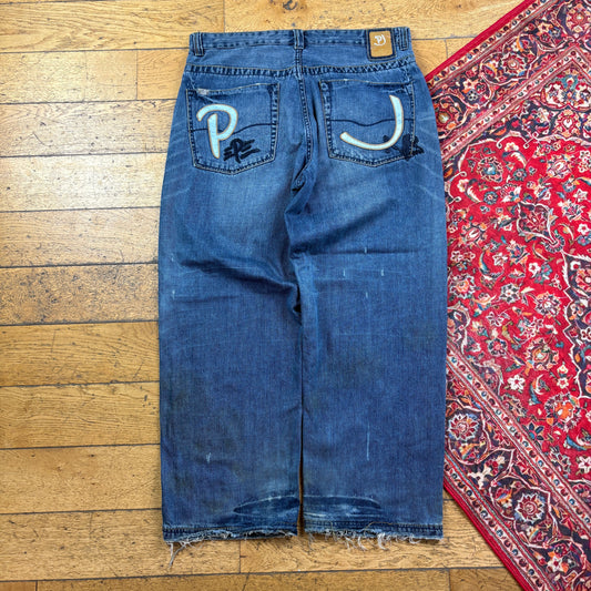 Vintage Pepe Jeans Blue Embroidered Y2K Hip Hop Baggy Jeans - 40