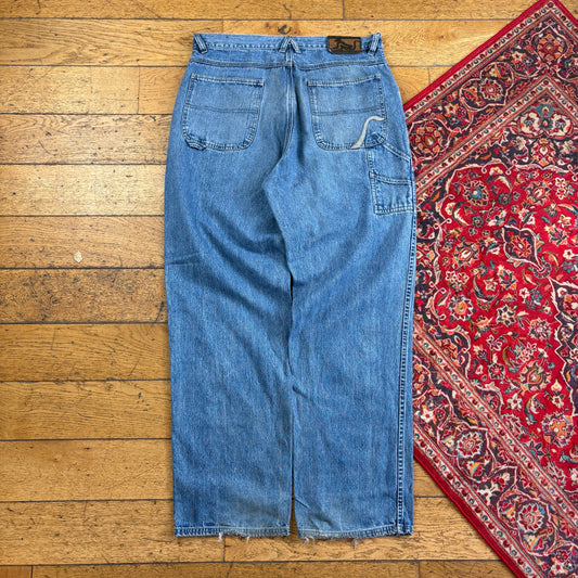 Vintage DrunknMunky Blue Carpenter Embroidered Y2K Hip Hop Baggy Jeans - 36