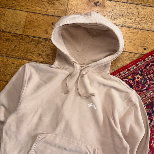 Vintage Stussy Brown Cream Embroidered Hoodie Sweatshirt - L