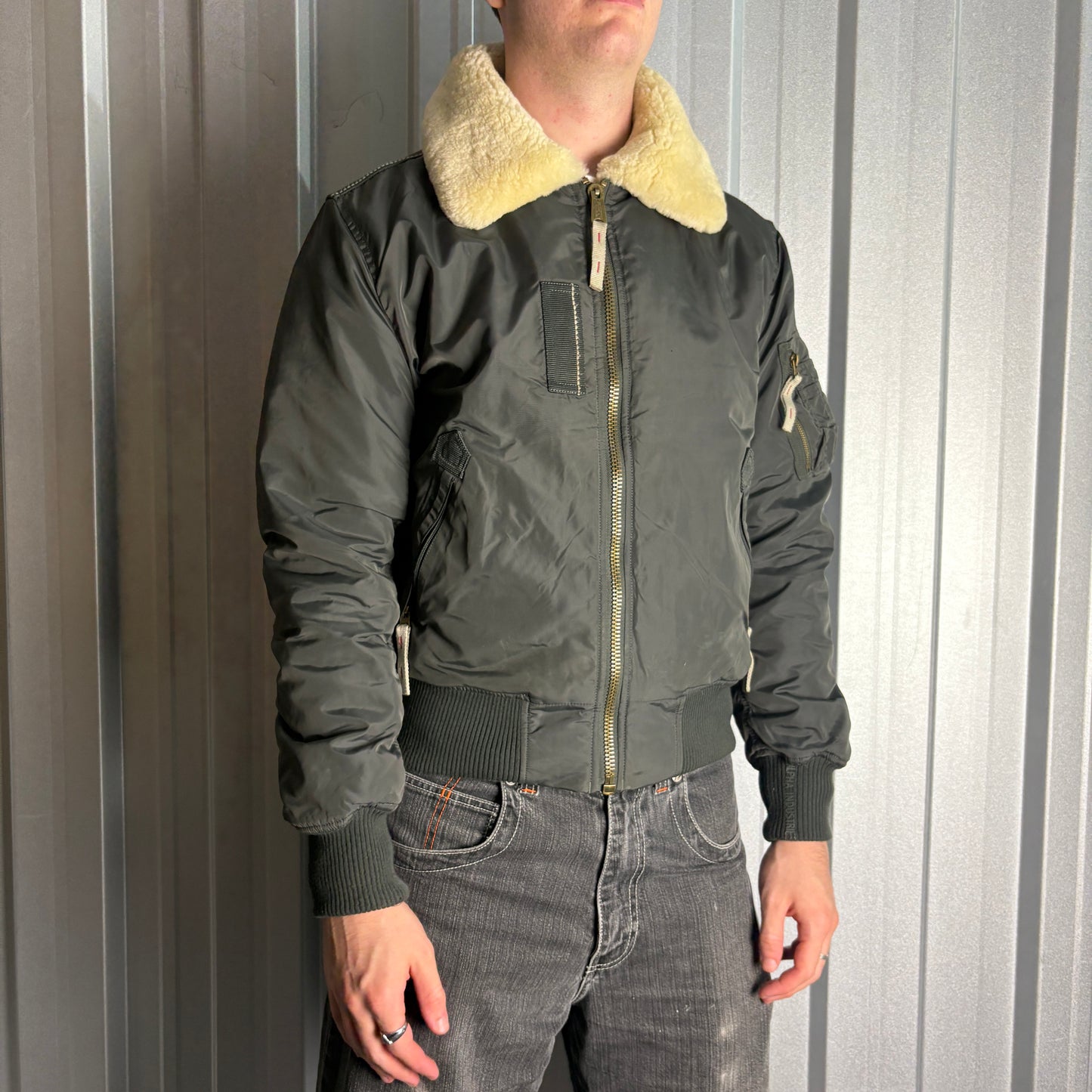 Vintage Alpha Industries Black Flight Aviator Bomber Jacket - M