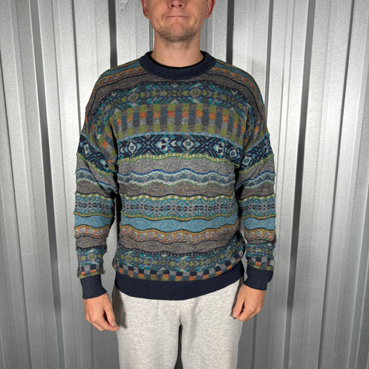 Blue Coogi Style Knit Pattern Jumper - M