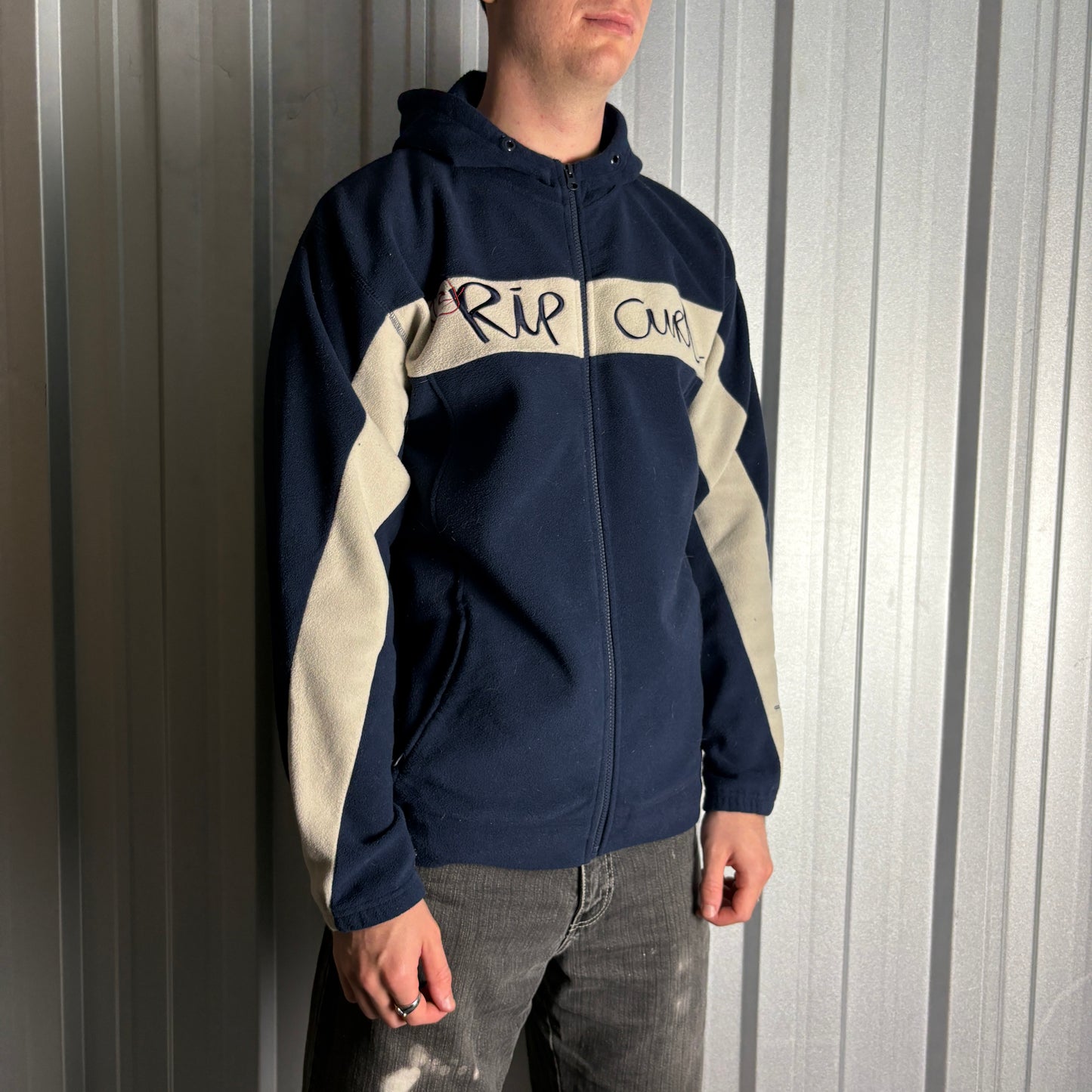 Vintage Rip Curl Navy Fleece Surfwear Y2K 00s Hoodie Embroidered Sweatshirt - M