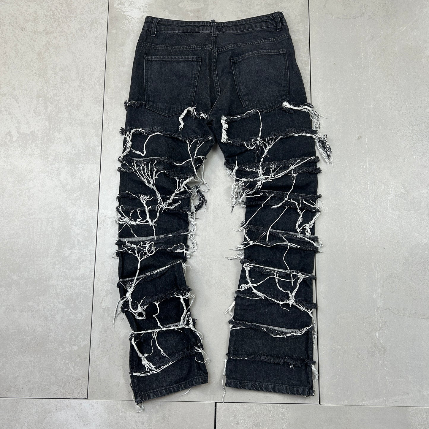 Vintage Hip Hop Flared Black Distressed Jeans - 32