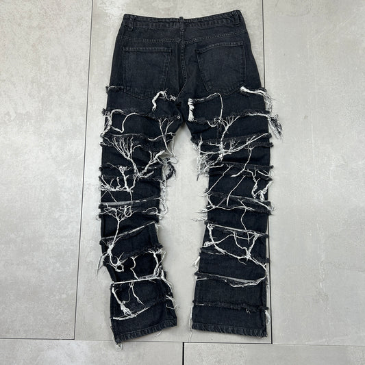 Vintage Hip Hop Flared Black Distressed Jeans - 32
