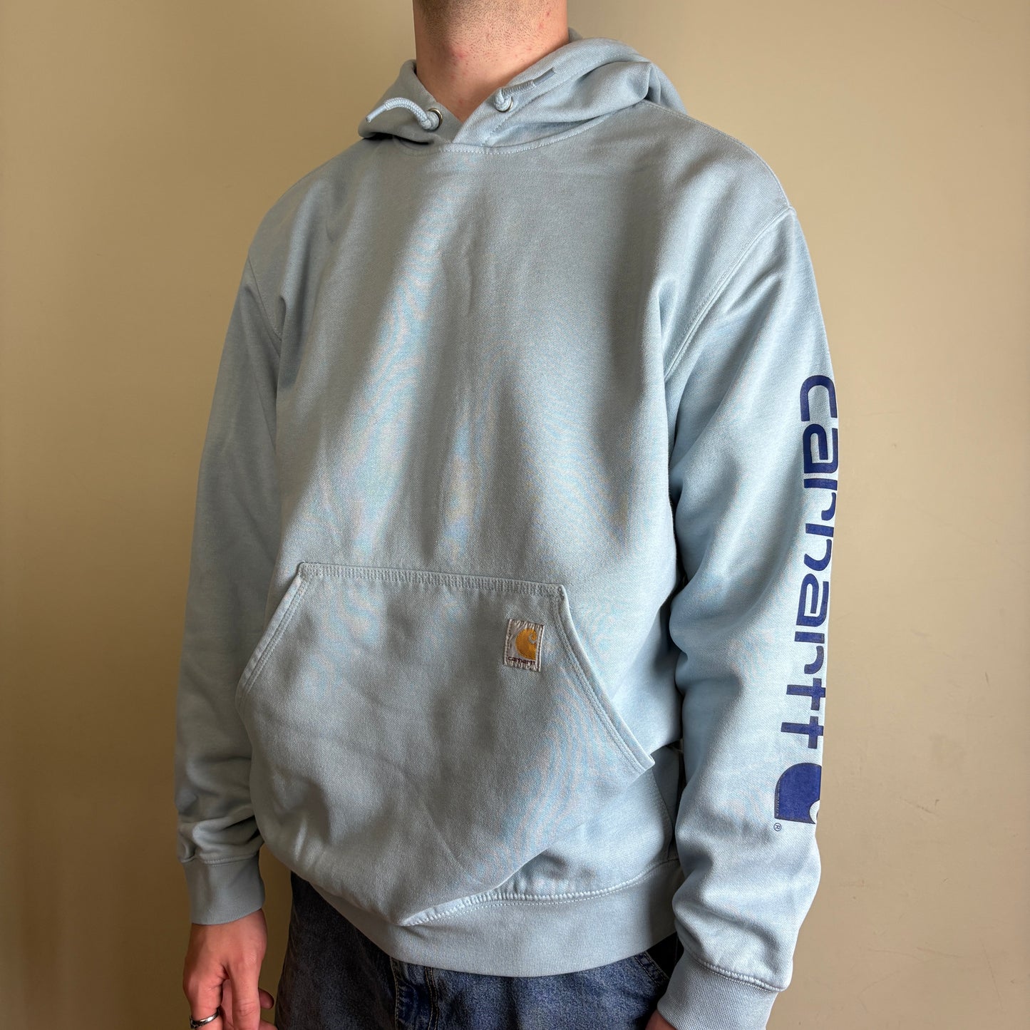 Vintage Carhartt Light Blue Hoodie Sweatshirt - L