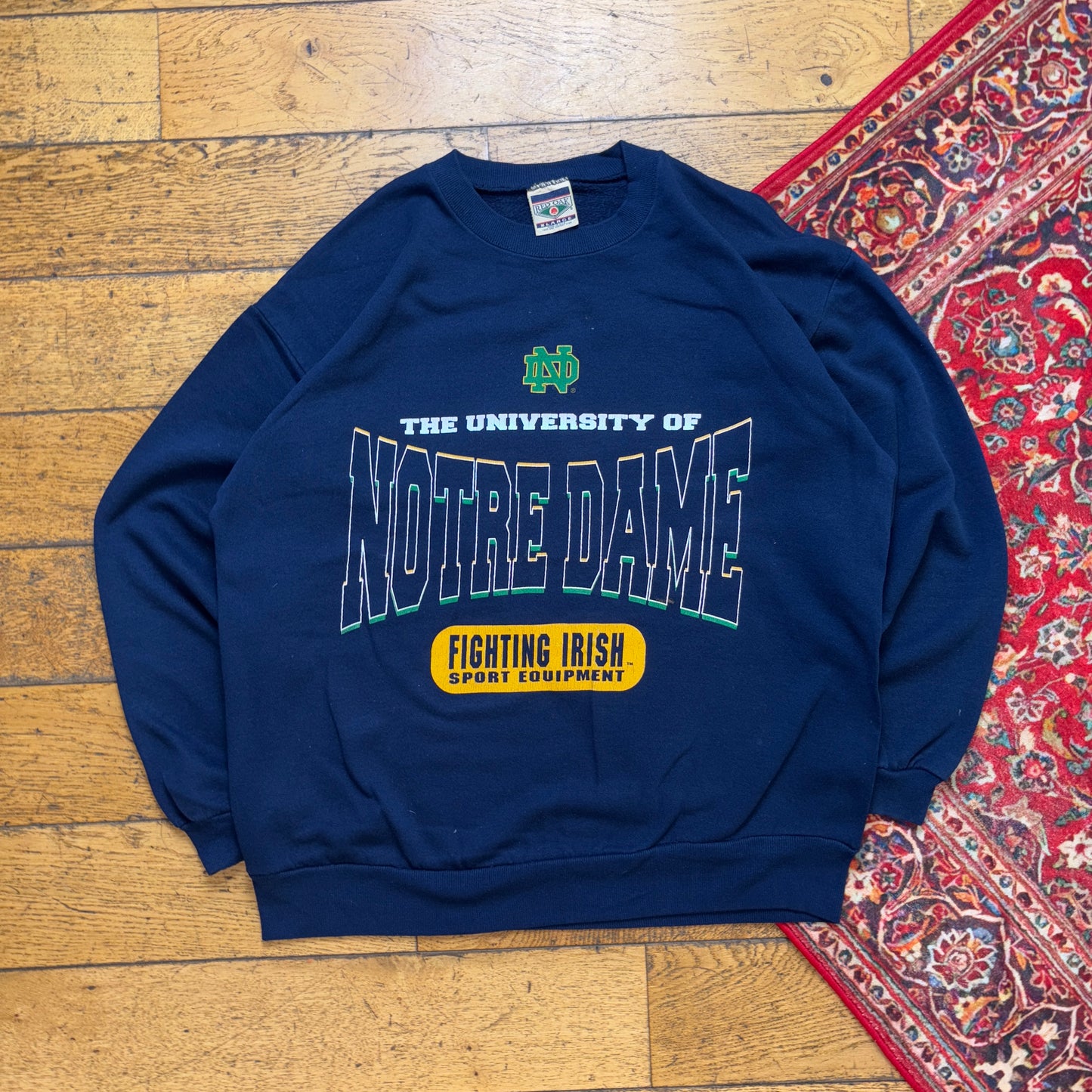 Vintage 90s Notre Dame Fighting Irish USA College Navy Graphic Sweatshirt - XL