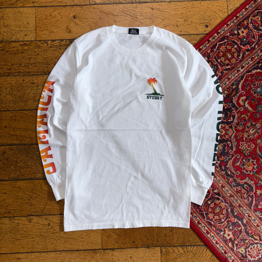 Vintage Stussy White Long Sleeve Graphic T-Shirt - XS