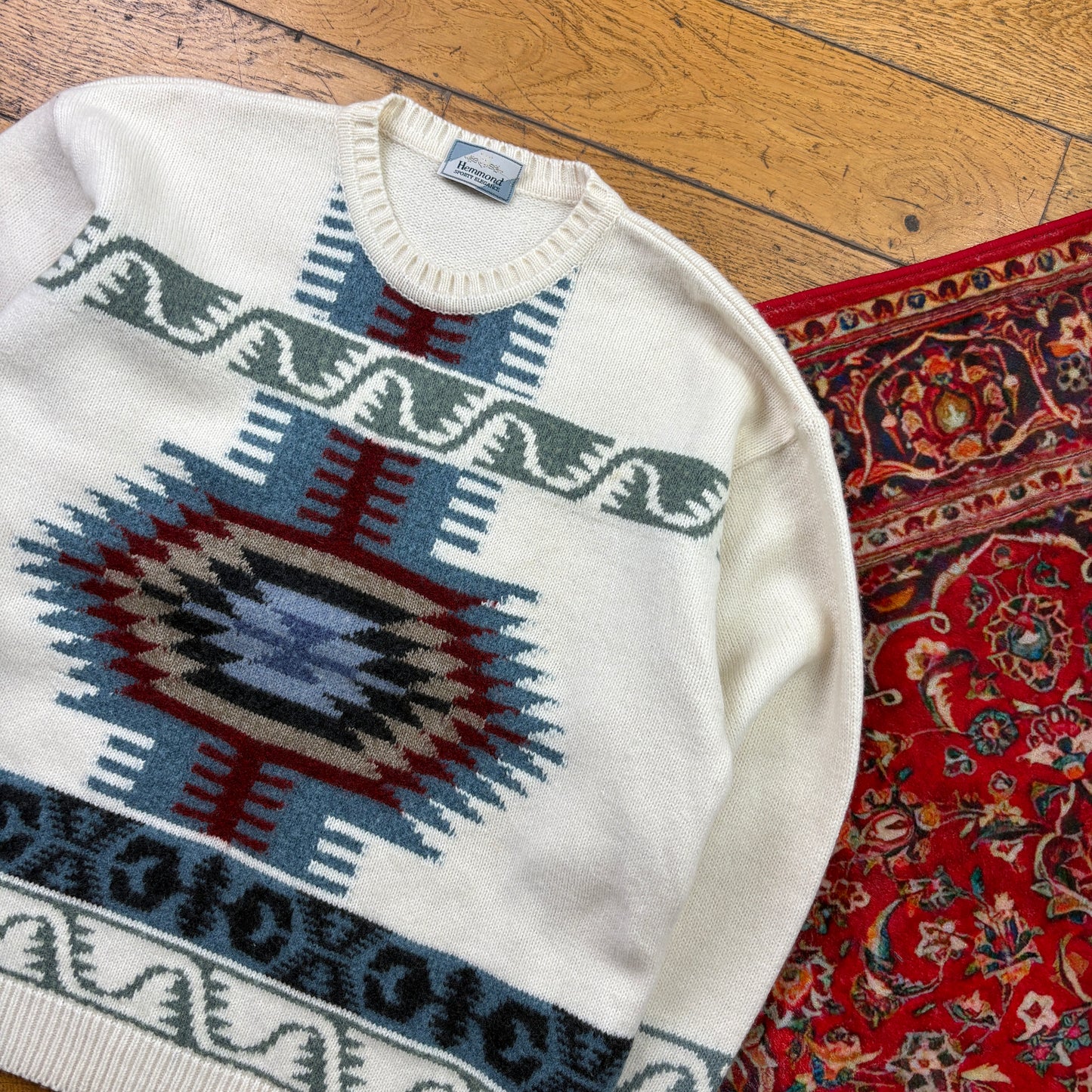 Vintage Cream Pattern Chunky Knit Jumper - L