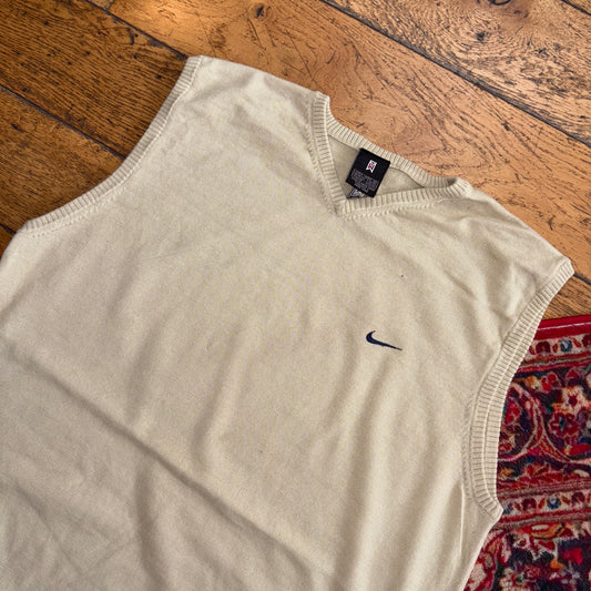 Vintage Nike Tiger Woods Swoosh Cream Sweater Vest Knit Jumper - M