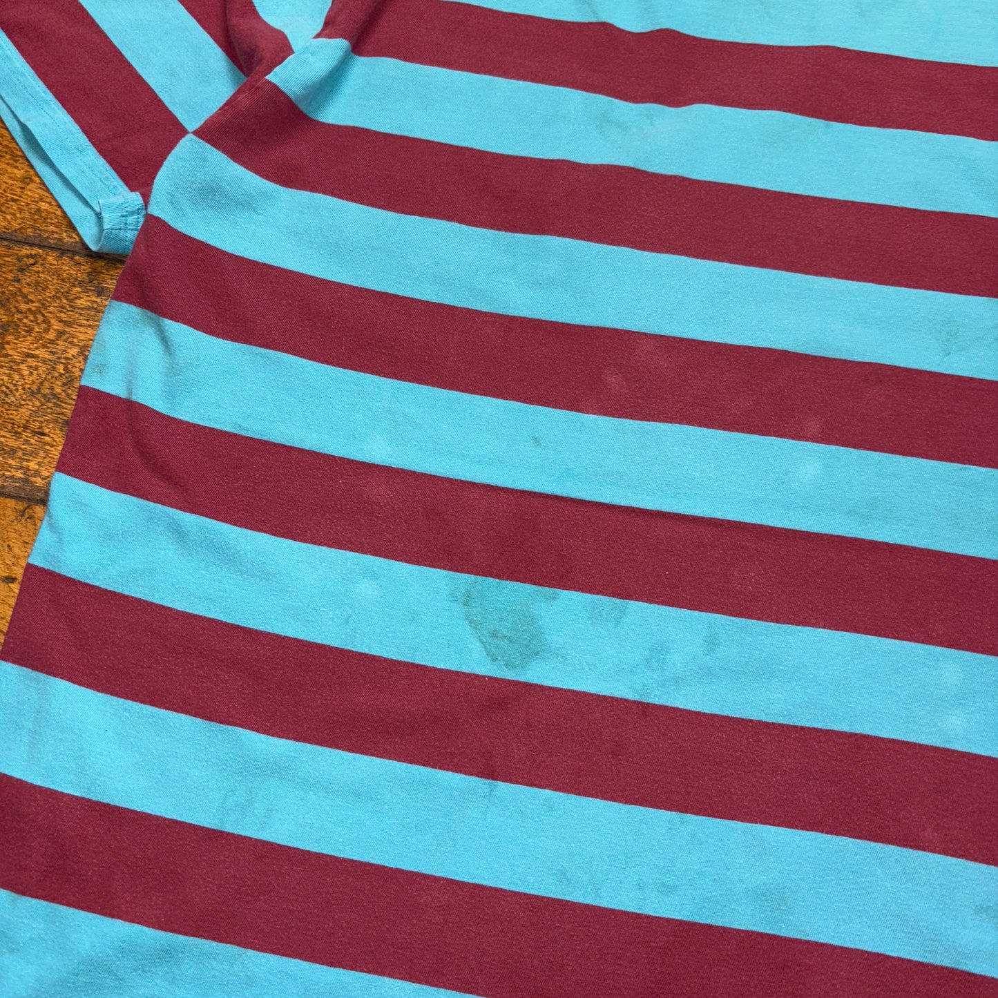 Vintage Stussy Blue Red Stripe Embroidered T-Shirt - L