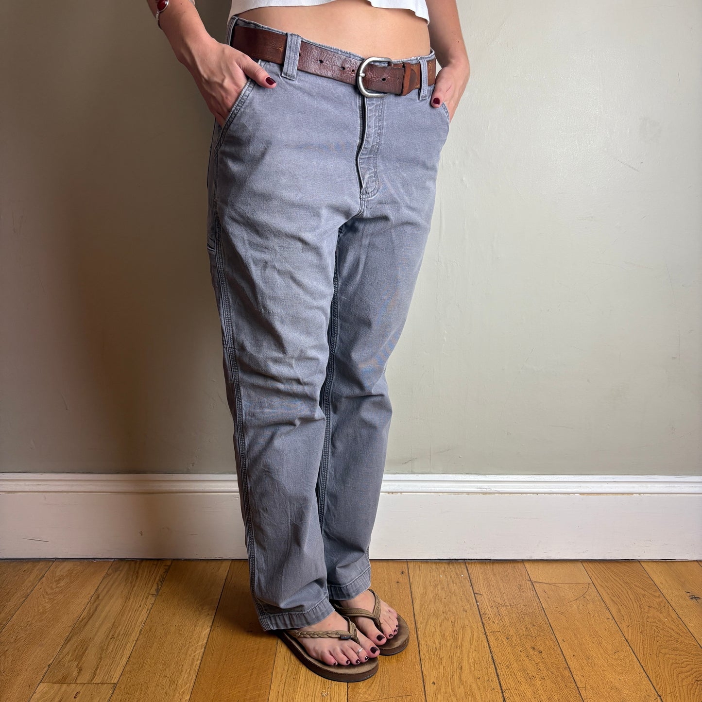 Vintage Carhartt Workwear Grey Carpenter Baggy Trousers - 34S