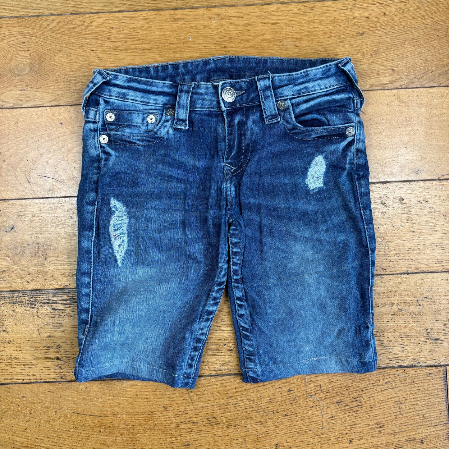 Vintage True Religion Blue Embroidered Y2K Shorts Jorts - 28