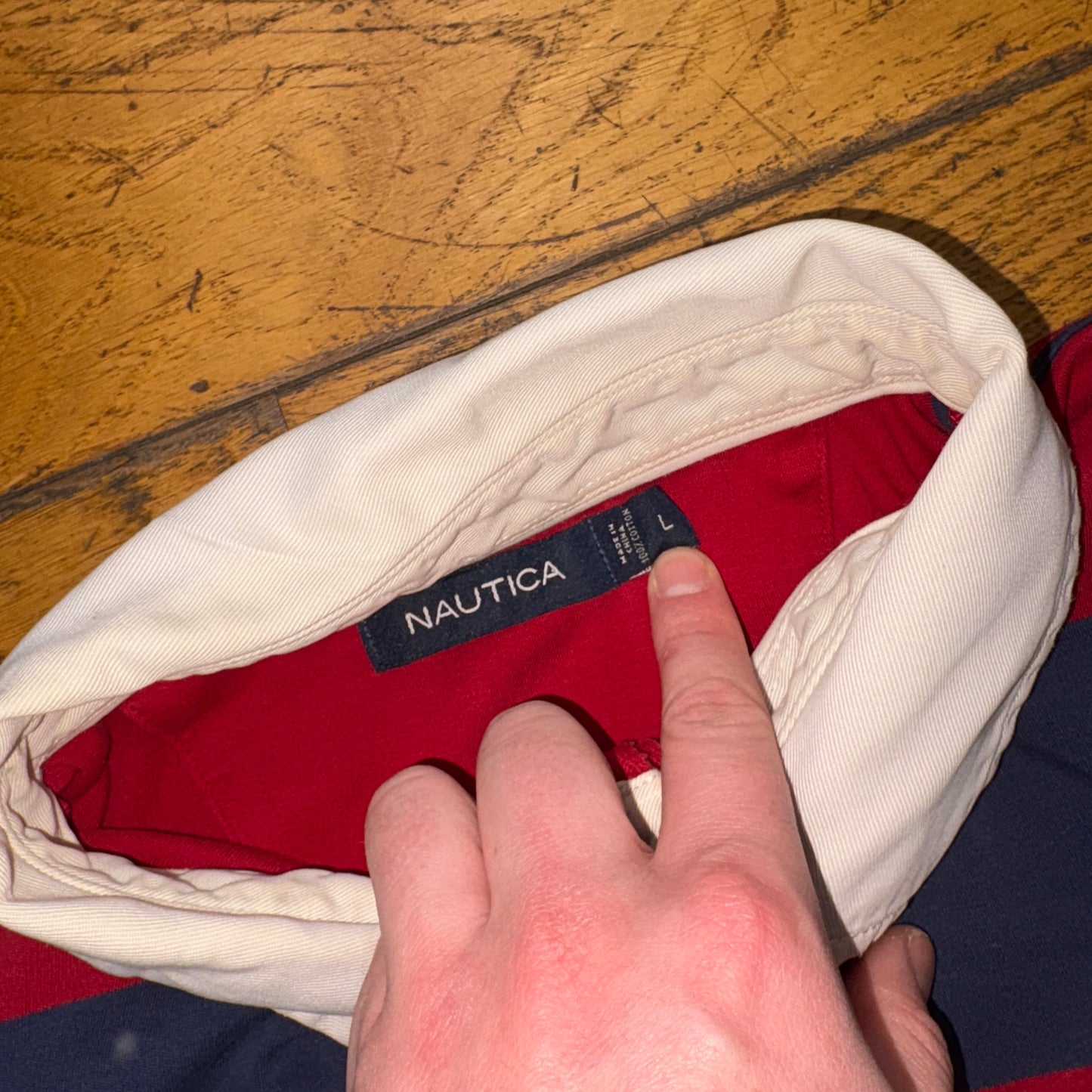 Vintage Nautica Embroidered Red Navy Polo Rugby Shirt - XL
