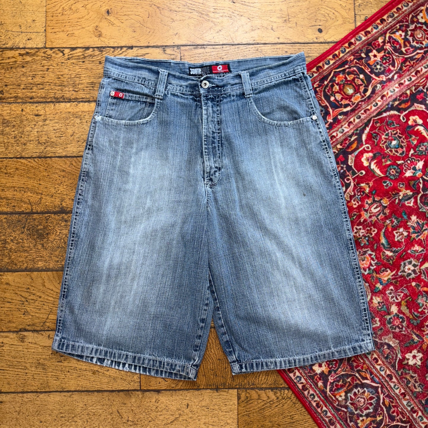 Vintage Southpole Blue Embroidered Y2K Hip Hop Baggy Jeans Shorts Jorts - 36