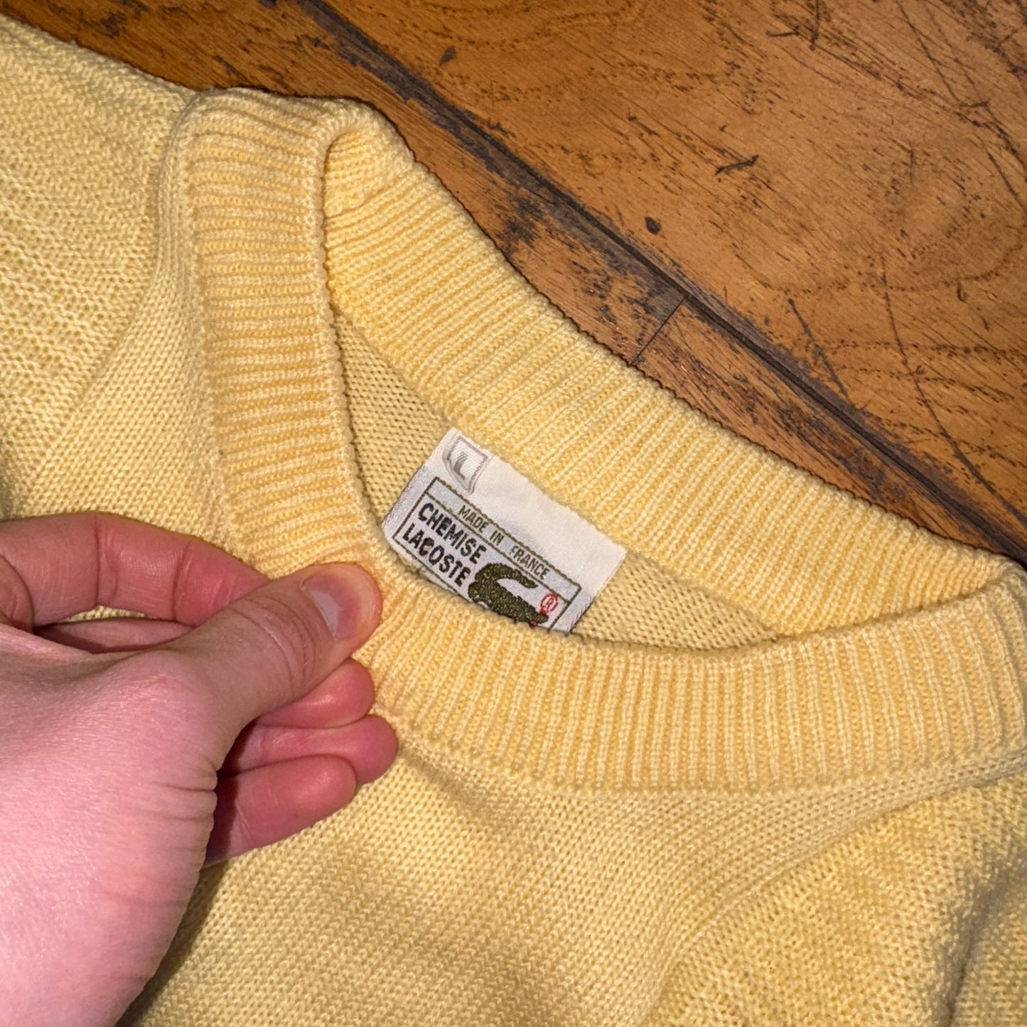 Vintage Chemiste Lacoste Yellow Cable Knit Jumper - XL