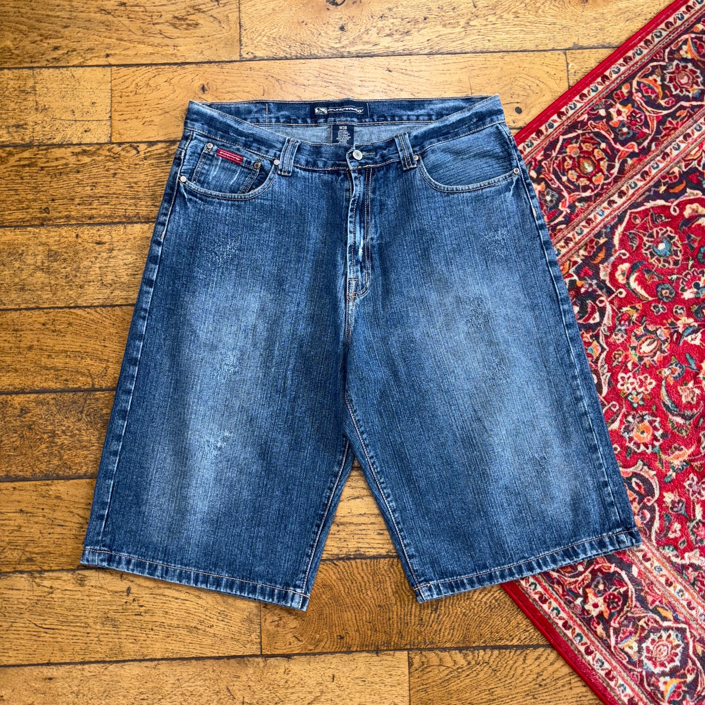 Vintage DrunknMunky Blue Embroidered Y2K Hip Hop Baggy Jeans Shorts Jorts - 38