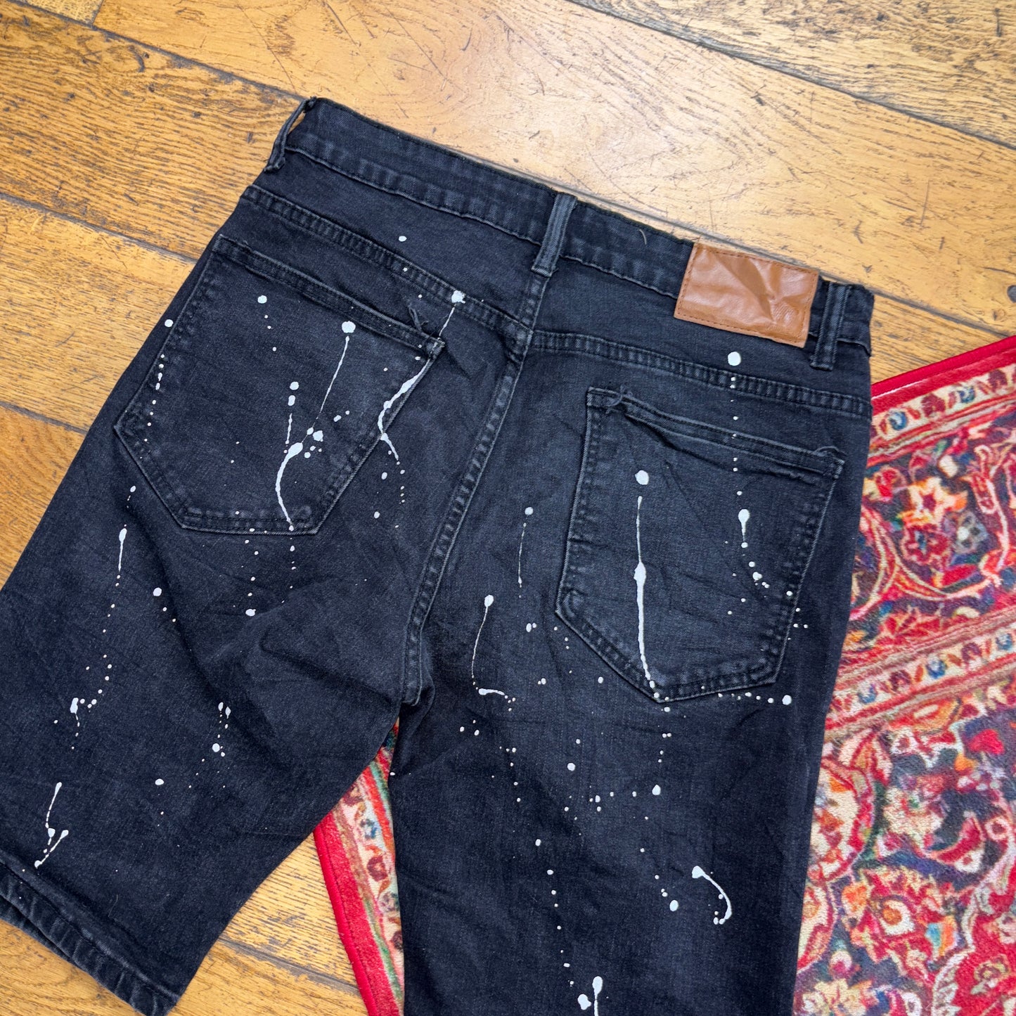 Vintage Black Embroidered Denim Shorts - 30