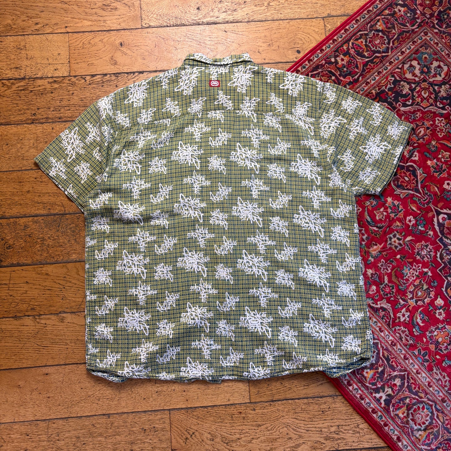 Vintage Ecko Unltd Green Pattern Short Sleeve Hip Hop Shirt - 2XL