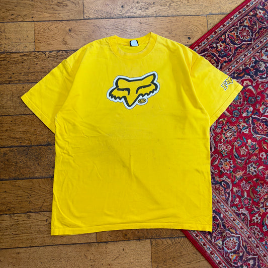 Vintage Fox Racing Yellow Y2K Graphic T-Shirt - XL