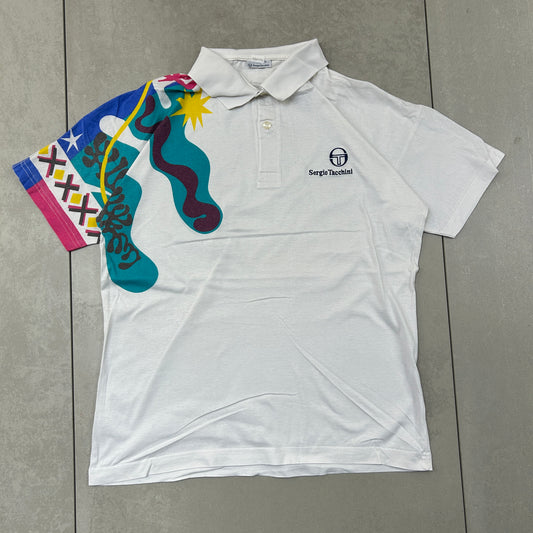 Vintage Sergio Tacchini White Embroidered Polo Shirt - S