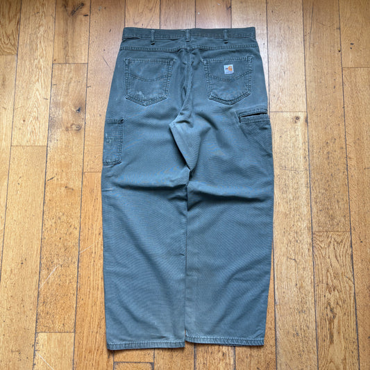Vintage Carhartt Workwear Carpenter Green Khaki Baggy Trousers - 35