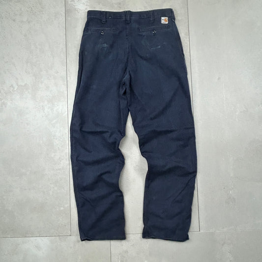 Vintage Carhartt Workwear Carpenter Navy Baggy Straight Trousers - 33