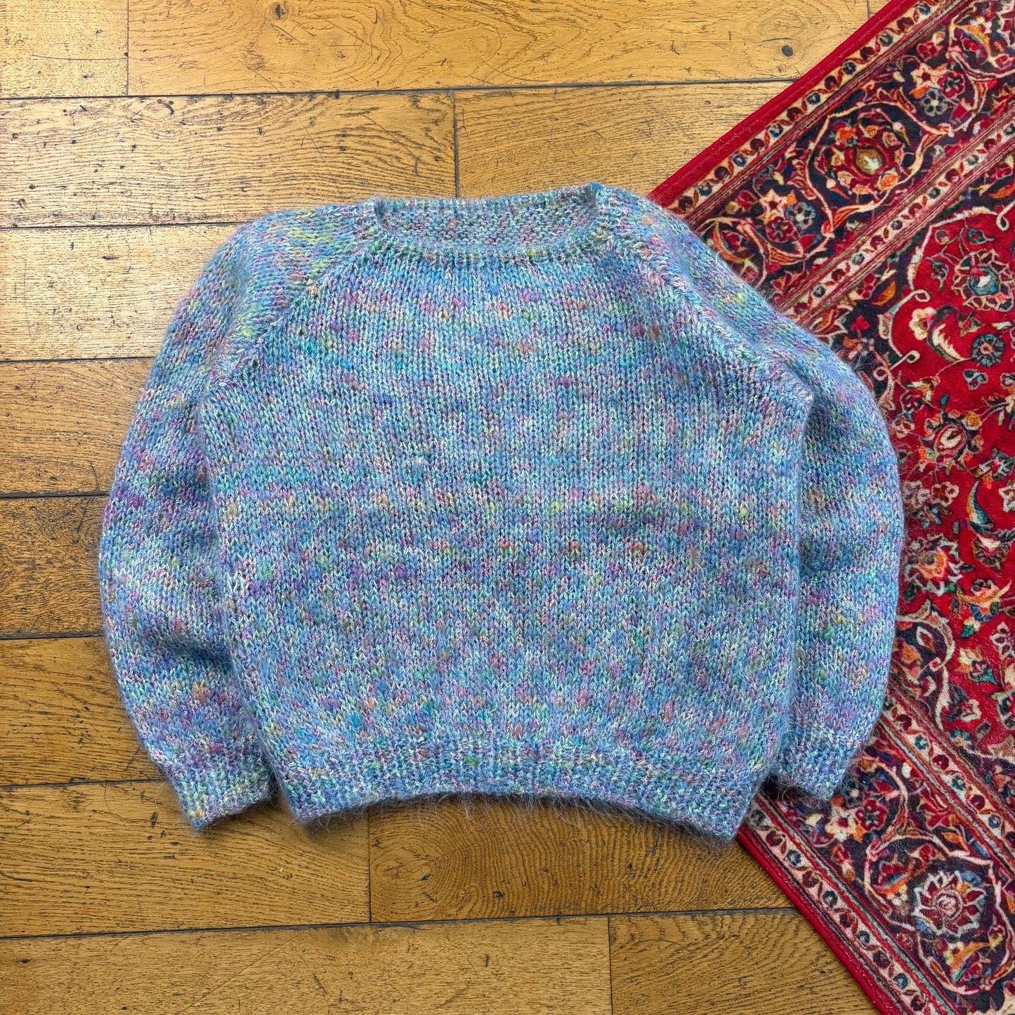 Vintage Blue Pink Womens Boxy Chunky Knit Jumper - Size 12