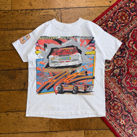 Vintage 1998 White Nascar Racing Car Cropped Single Stitch Graphic T-Shirt - XS