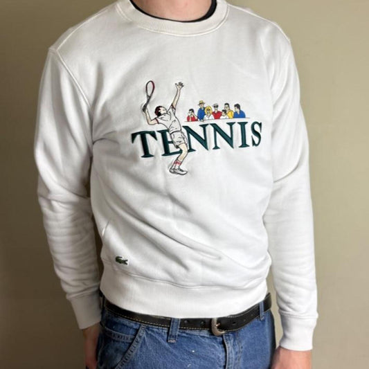 Vintage Lacoste White Tennis Wimbledon Embroidered Sweatshirt - M