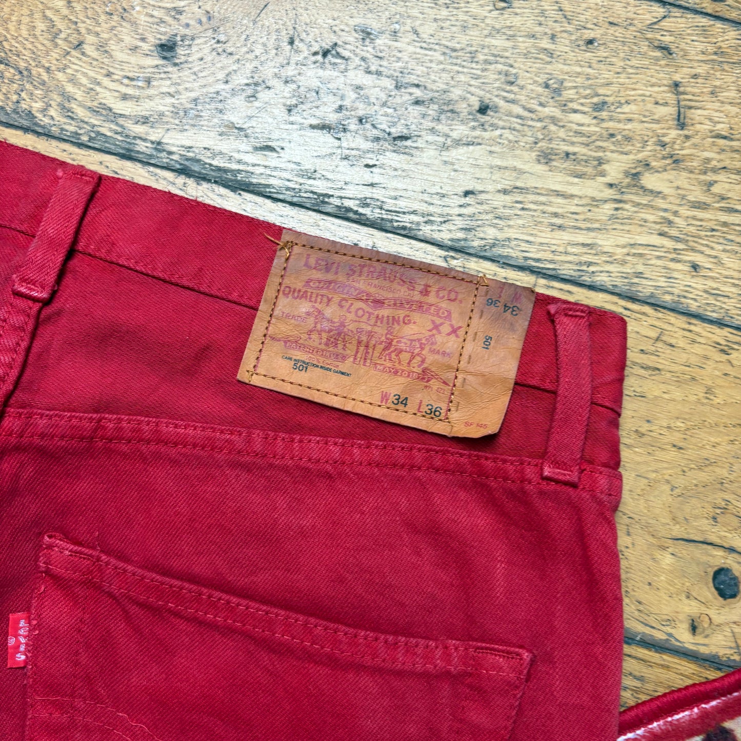 Vintage Levis 501 Straight Red Denim Jeans - 34S