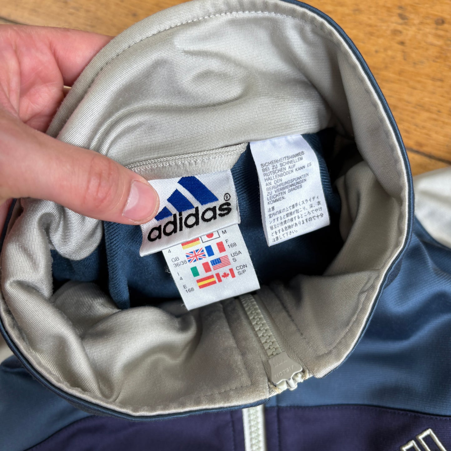 Vintage Adidas Cream Blue Tracksuit Track Shell Windbreaker Jacket - M