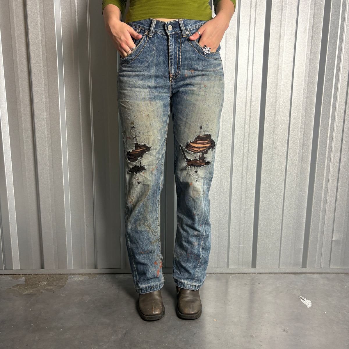 Big Train Blue Embroidered Japanese Grunge Hip Hop Y2K Straight Jeans - 30S