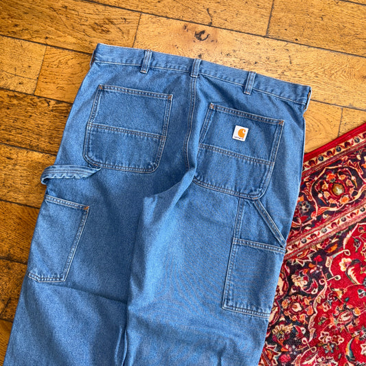New Carhartt Double Knee Carpenter Baggy Blue Jeans - 38R