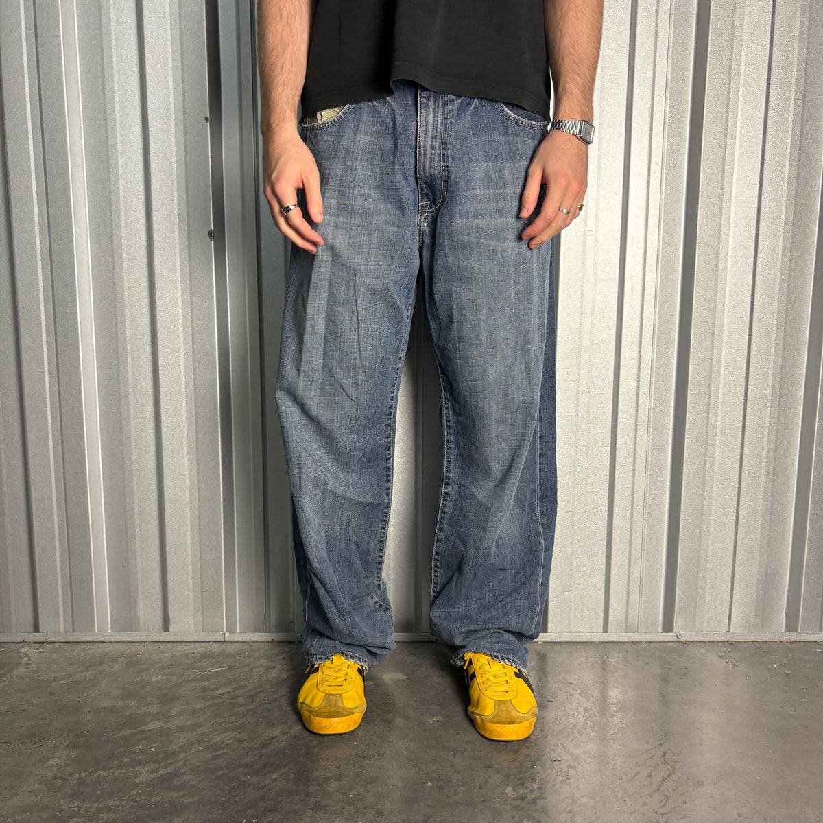 Ecko Unltd Blue Embroidered Japanese Denim Hip Hop Y2K Baggy Jeans - 36R