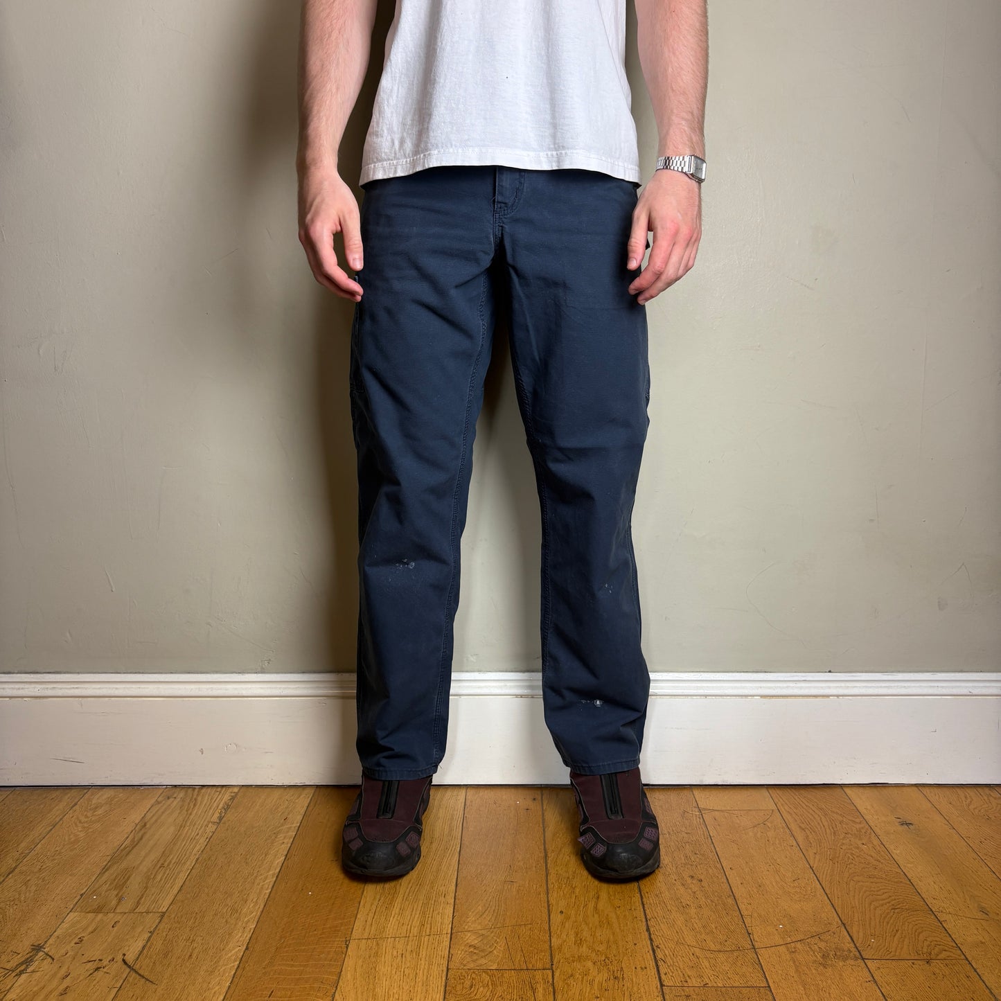 Vintage Carhartt Navy Blue Workwear Carpenter Baggy Trousers - 31R