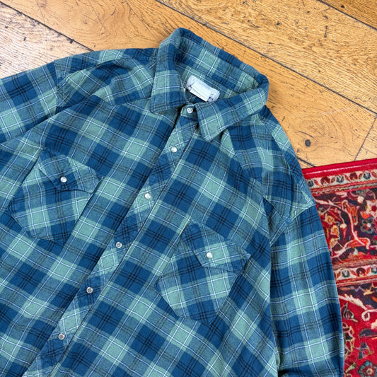Vintage Wrangler Blue Green Check Flannel Shirt - XXL