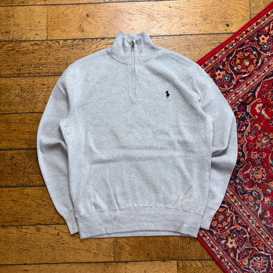 Vintage Ralph Lauren Grey Quarter Zip Knit Jumper - S