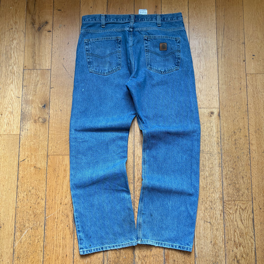 Vintage Carhartt Workwear Carpenter Baggy Blue Jeans Trousers - 36