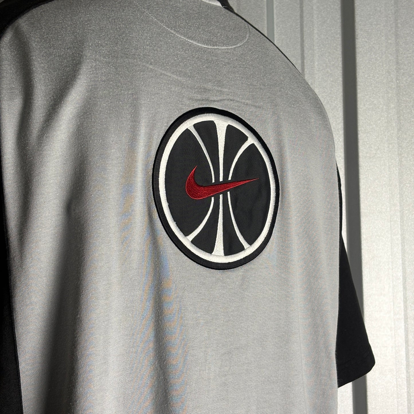 Vintage Nike 90s Basketball Grey Black Raglan Oversized Zip T-Shirt - XL