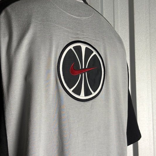 Vintage Nike 90s Basketball Grey Black Raglan Oversized Zip T-Shirt - XL