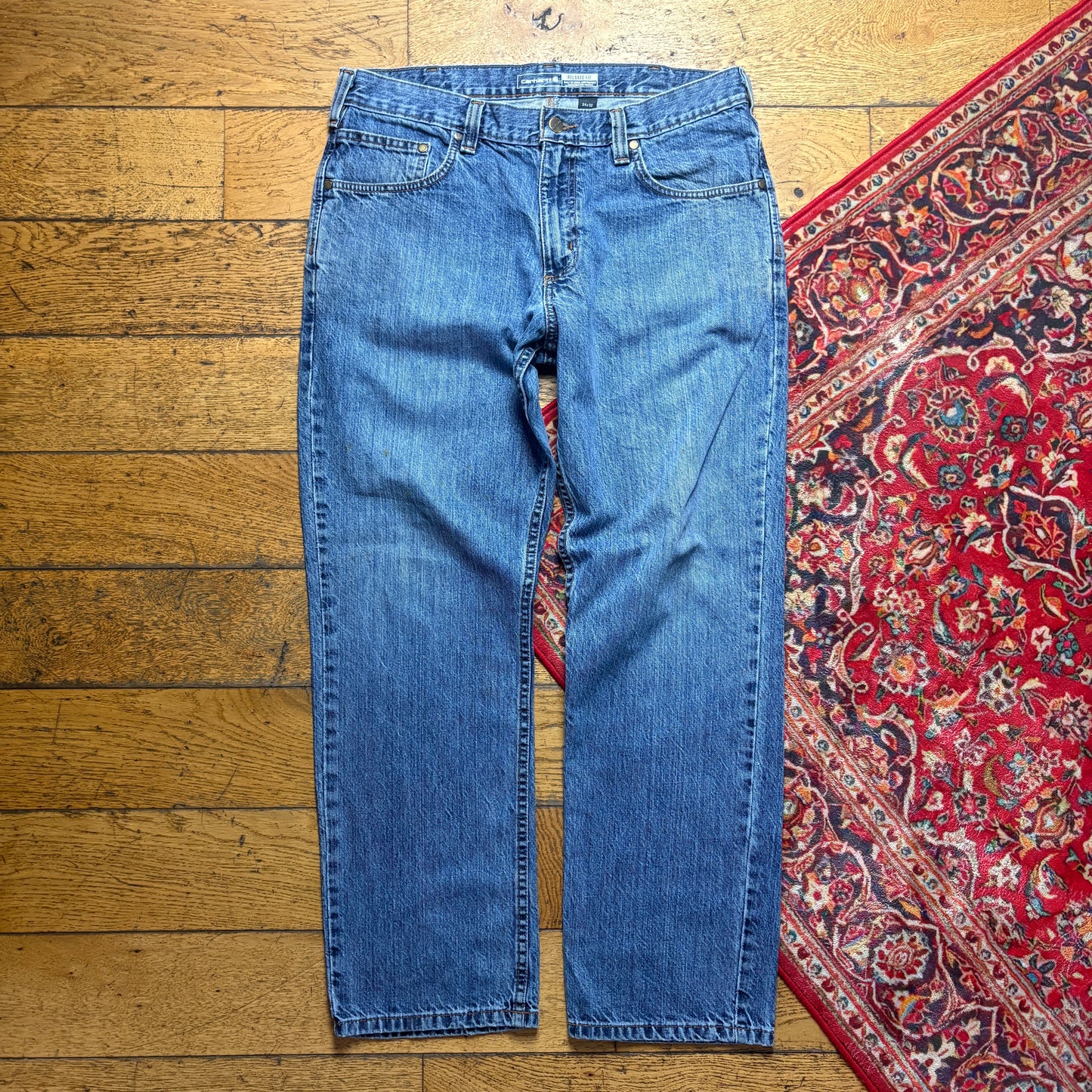 Vintage Carhartt Workwear Carpenter Baggy Blue Jeans - 38S